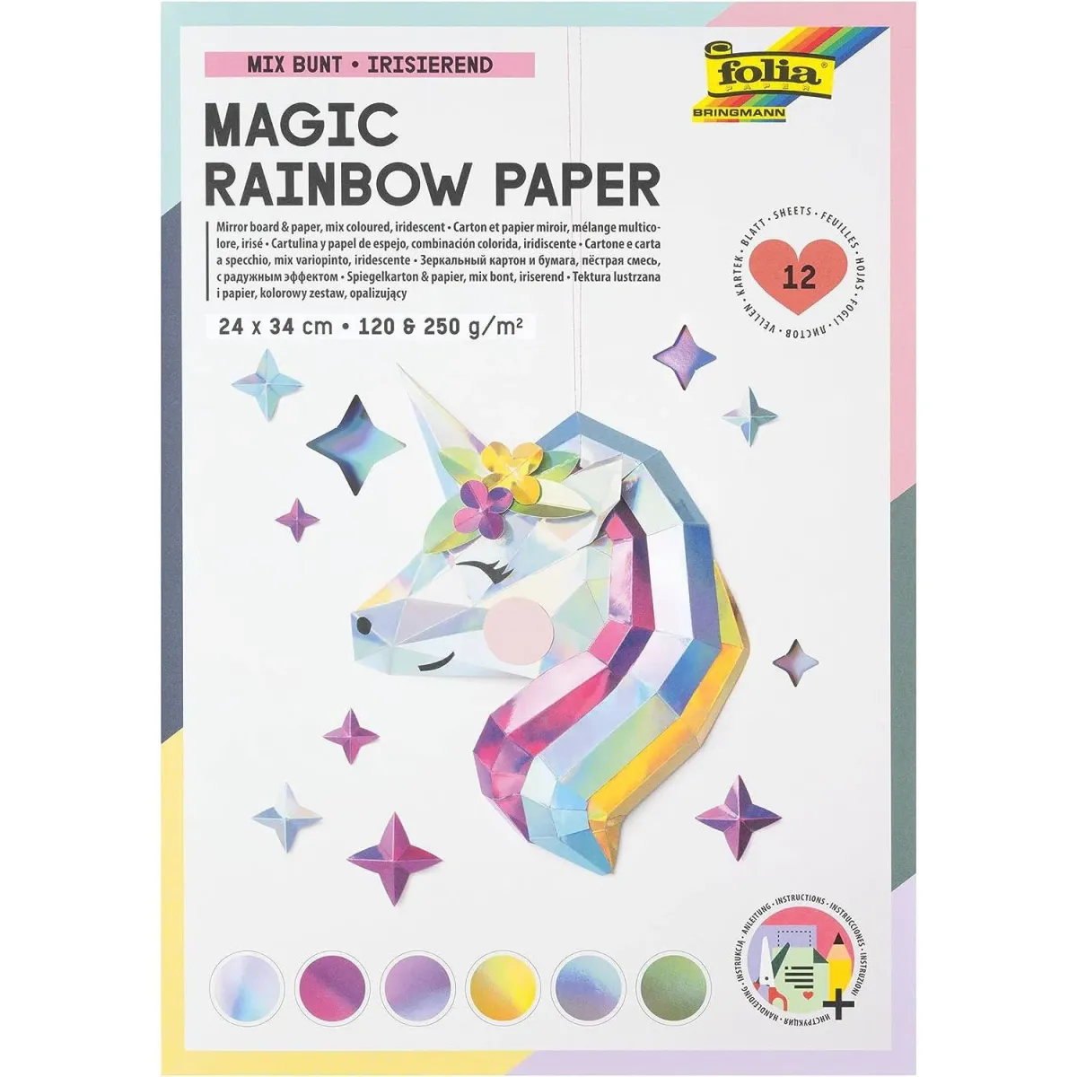 Folia Χαρτιά Χειροτεχνίας Magic Rainbow 24x34cm, 120&250gr, 12Φύλλα