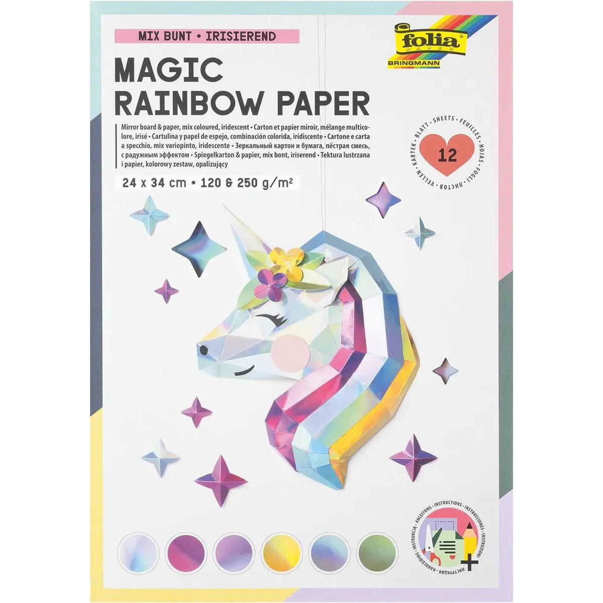 Folia Χαρτιά Χειροτεχνίας Magic Rainbow 24x34cm, 120&250gr, 12Φύλλα