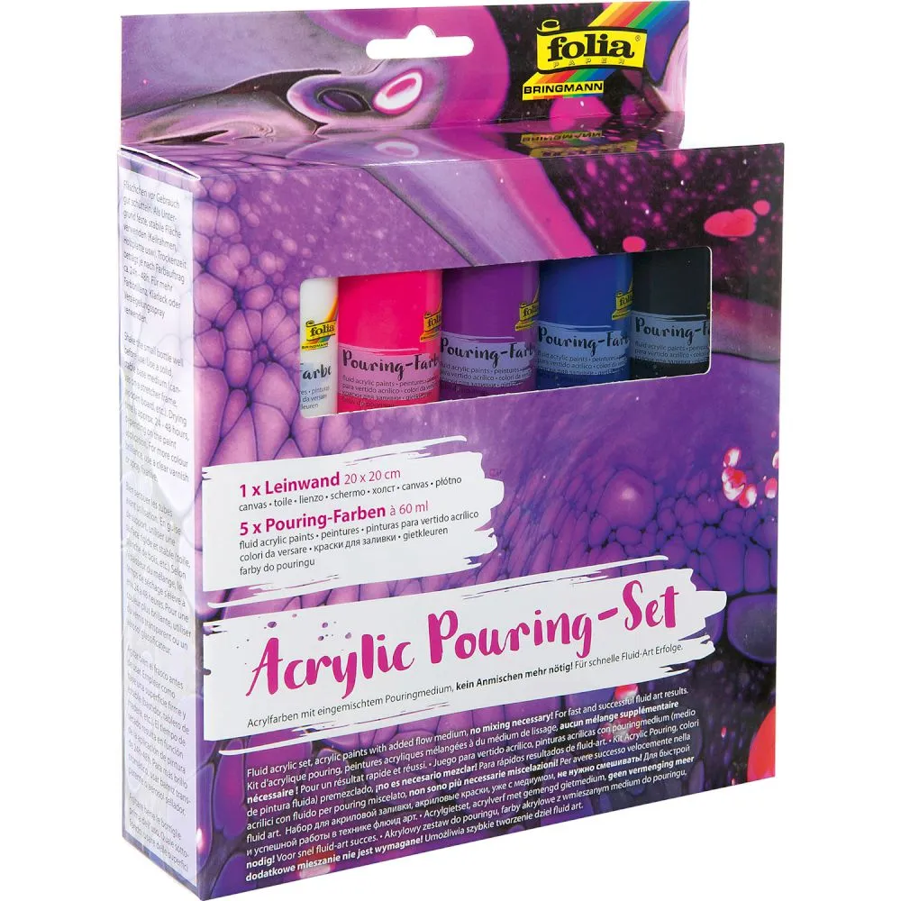 Folia Ακρυλικά Χρώματα Pouring Intensive 5x60ml & Καμβάς 20x20cm