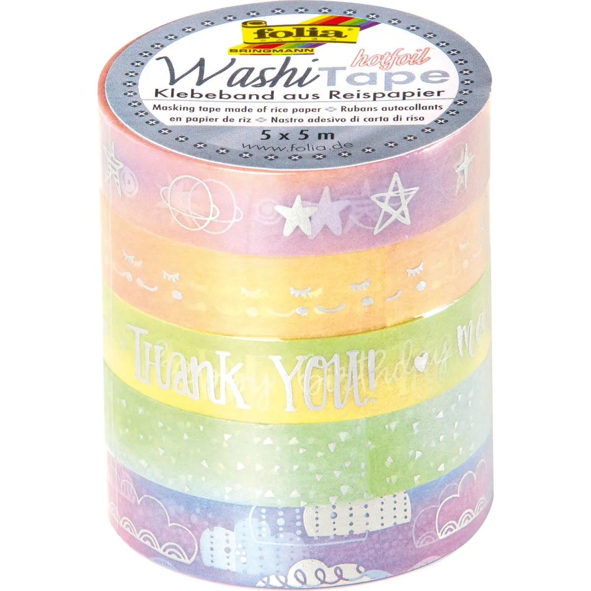 Folia Washi Tape 'Rainbow' 5τεμ.