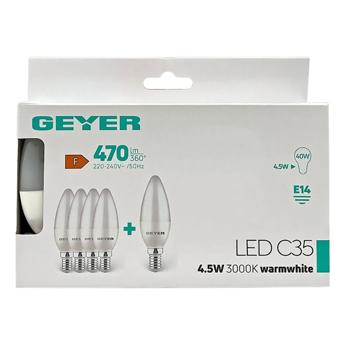 Geyer Λαμπτή Κερ E14 4,5W 3000K 470lm 5p