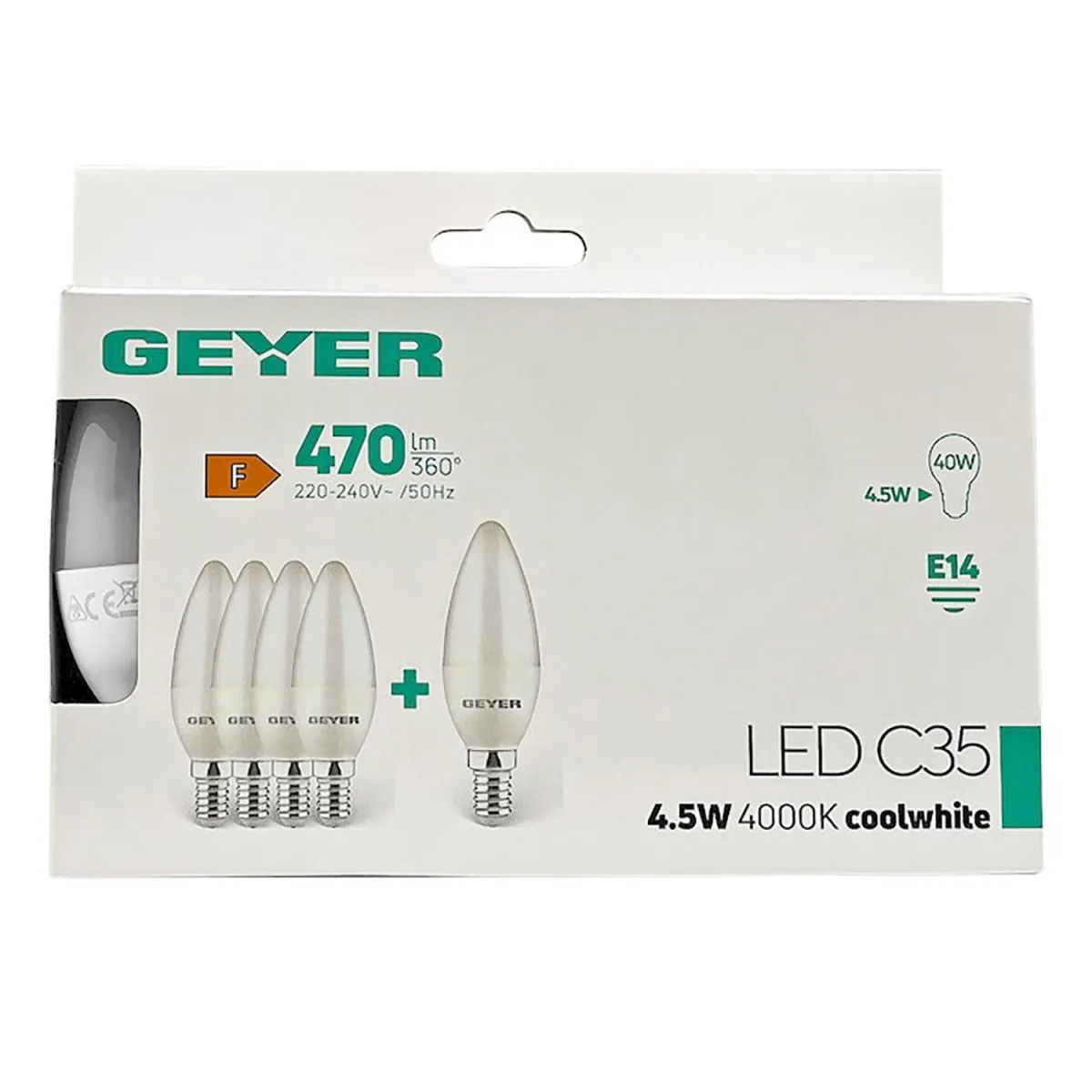 Geyer Λαμπτή Κερ E14 4,5W 4000K 470lm 5p
