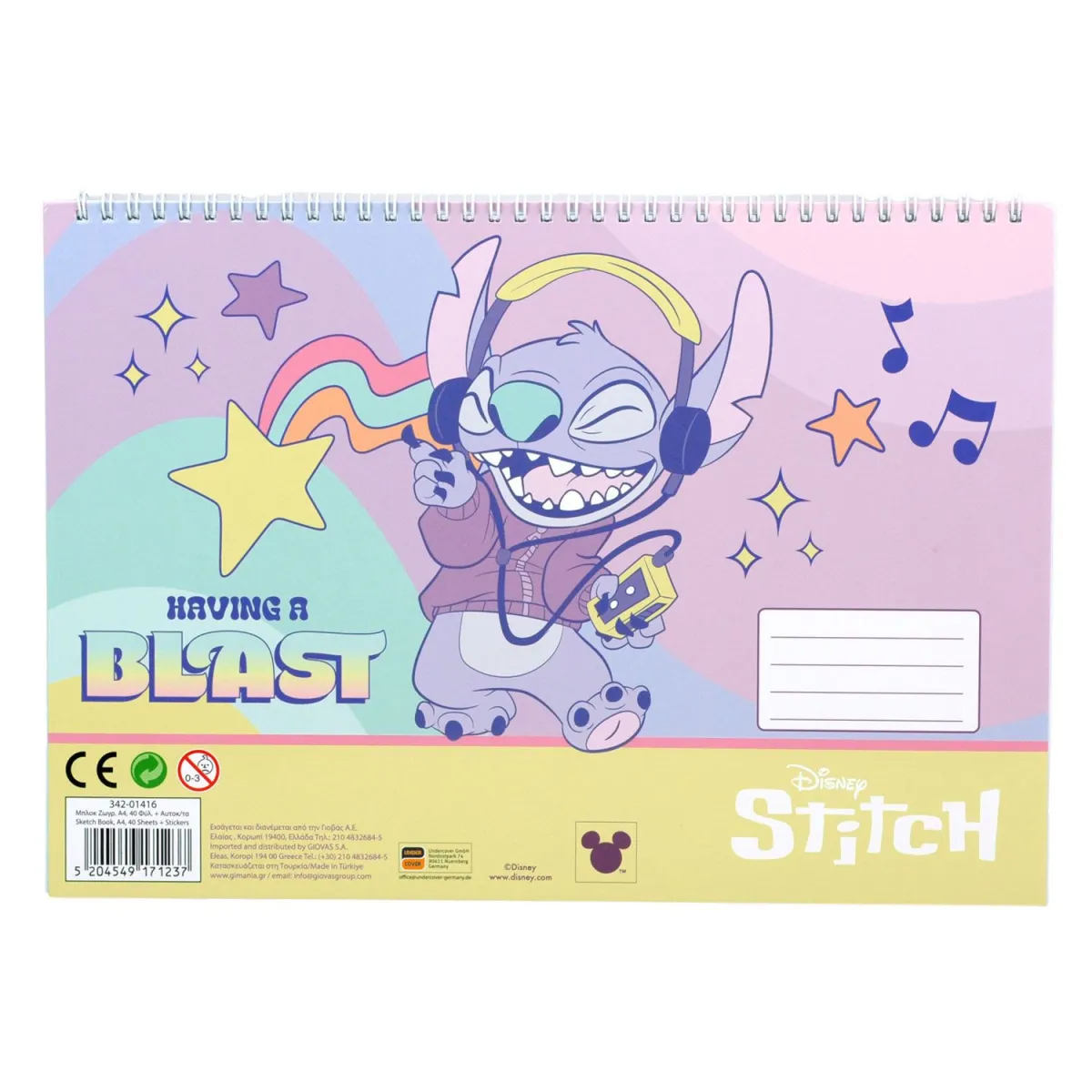 Gim Μπλοκ Ζωγραφικής 23x33 & Αυτοκόλλητα Stitch Gen Z 40 Φύλλων