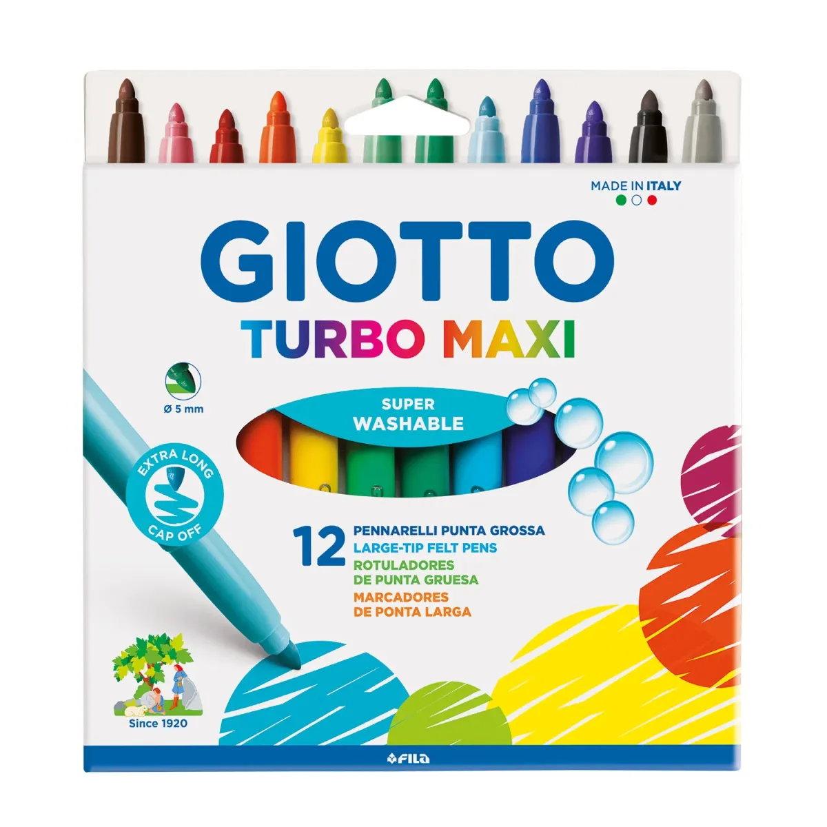 Giotto Μαρκαδόροι Ζωγραφικής Turbo Maxi Superwashable 12τεμ.