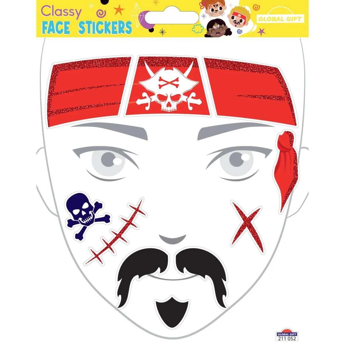 Global Αυτοκόλλητα Προσώπου Pirate 15x17cm