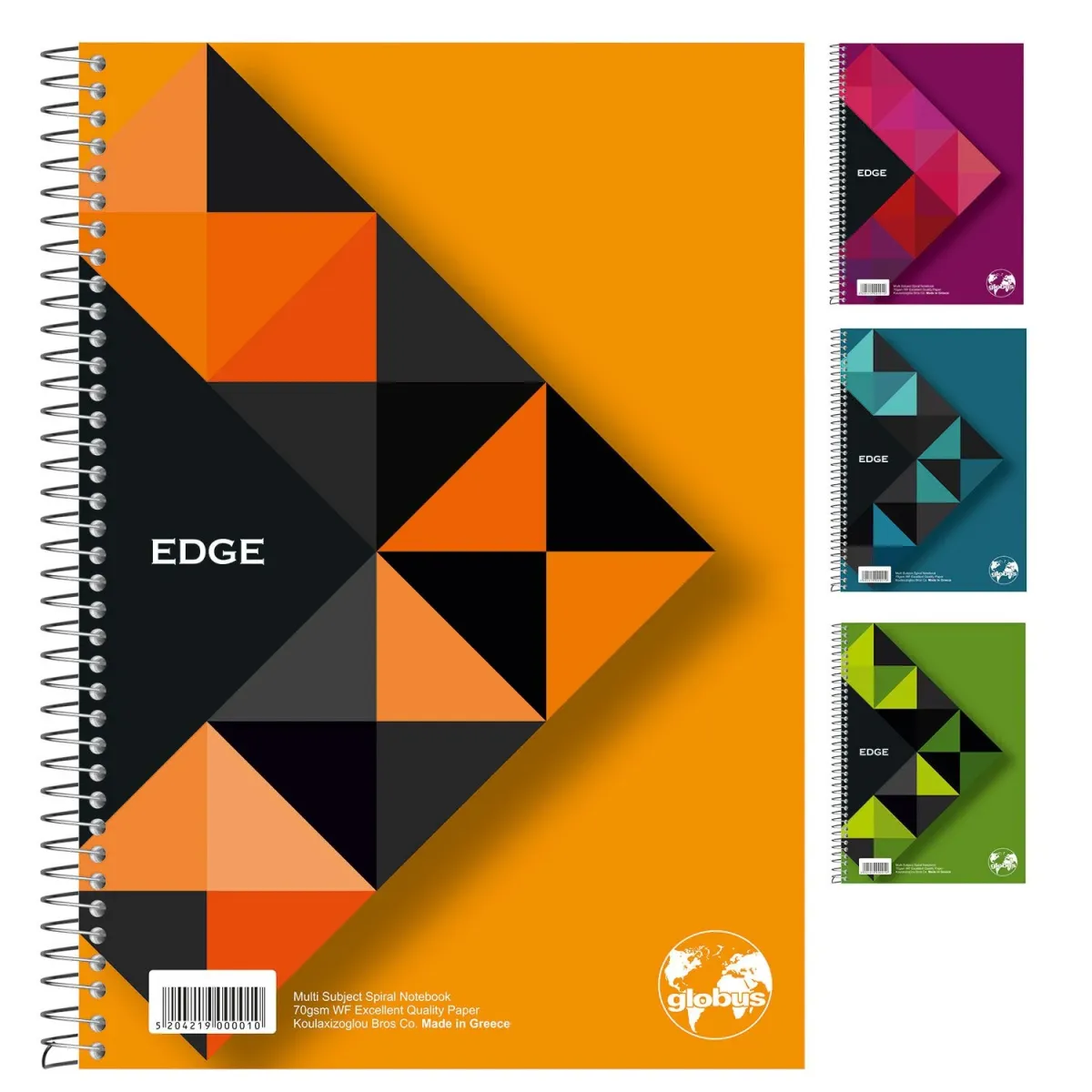 Globus Τετράδιο Σπιράλ Ριγέ A4 3 Θεμάτων Edge 90 Φύλλα