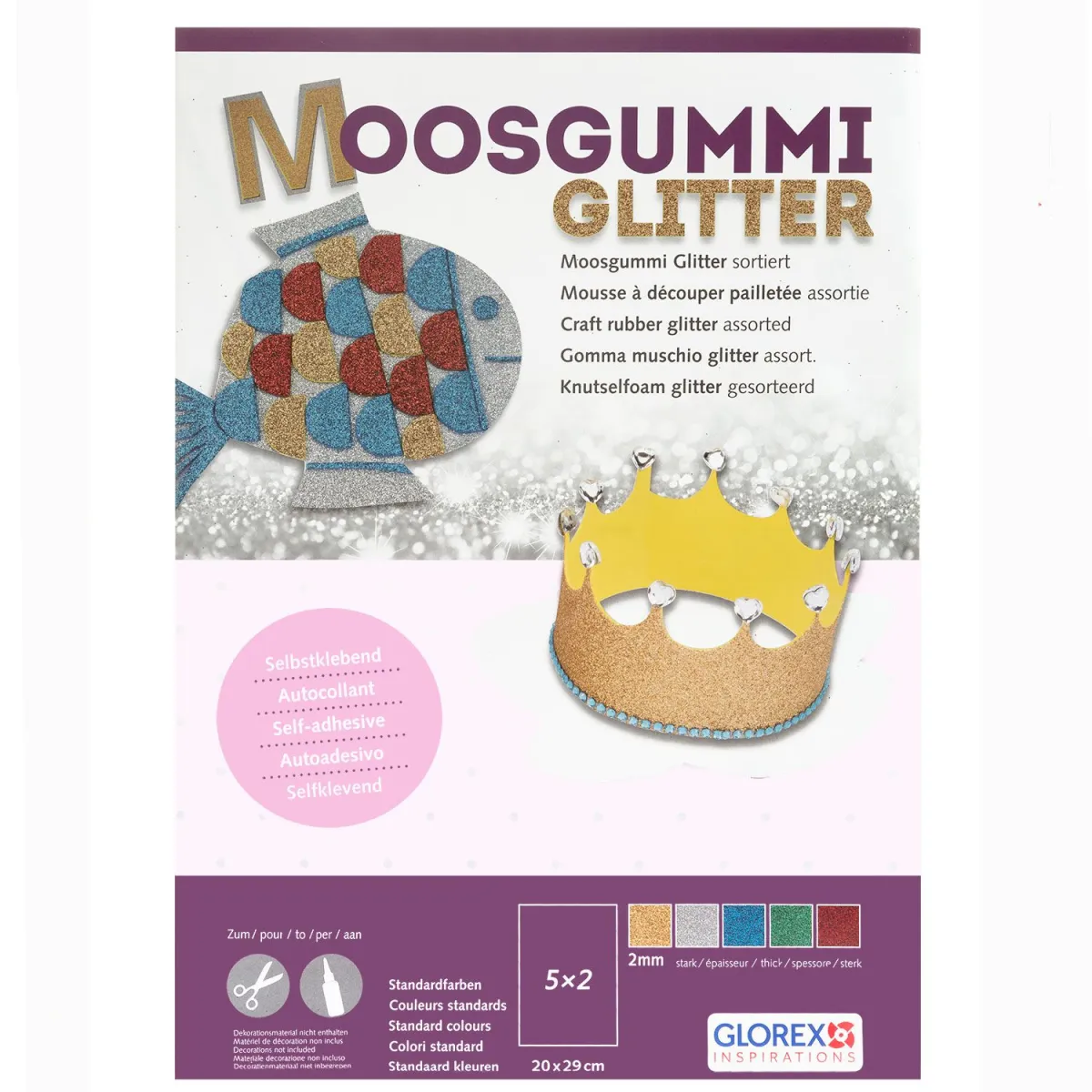 Glorex Φύλλα Αυτοκόλλητα Αφρώδη με Glitter 20X30cm 10τεμ.