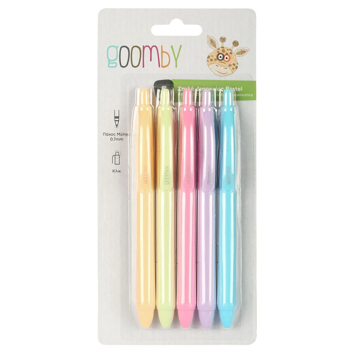 Goomby Στυλό Διαρκείας Pastel Με Κλιπ & Πάχος Μύτης 0.7mm 5τεμ.