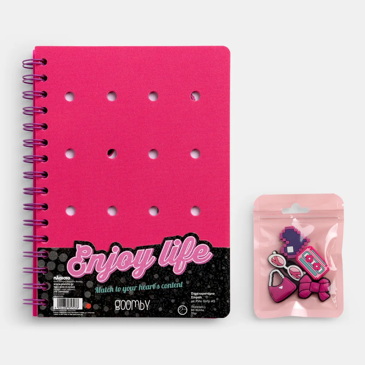Goomby Σημειωματάριο Σπιράλ με Pins Girly Α5 80 Φύλλα