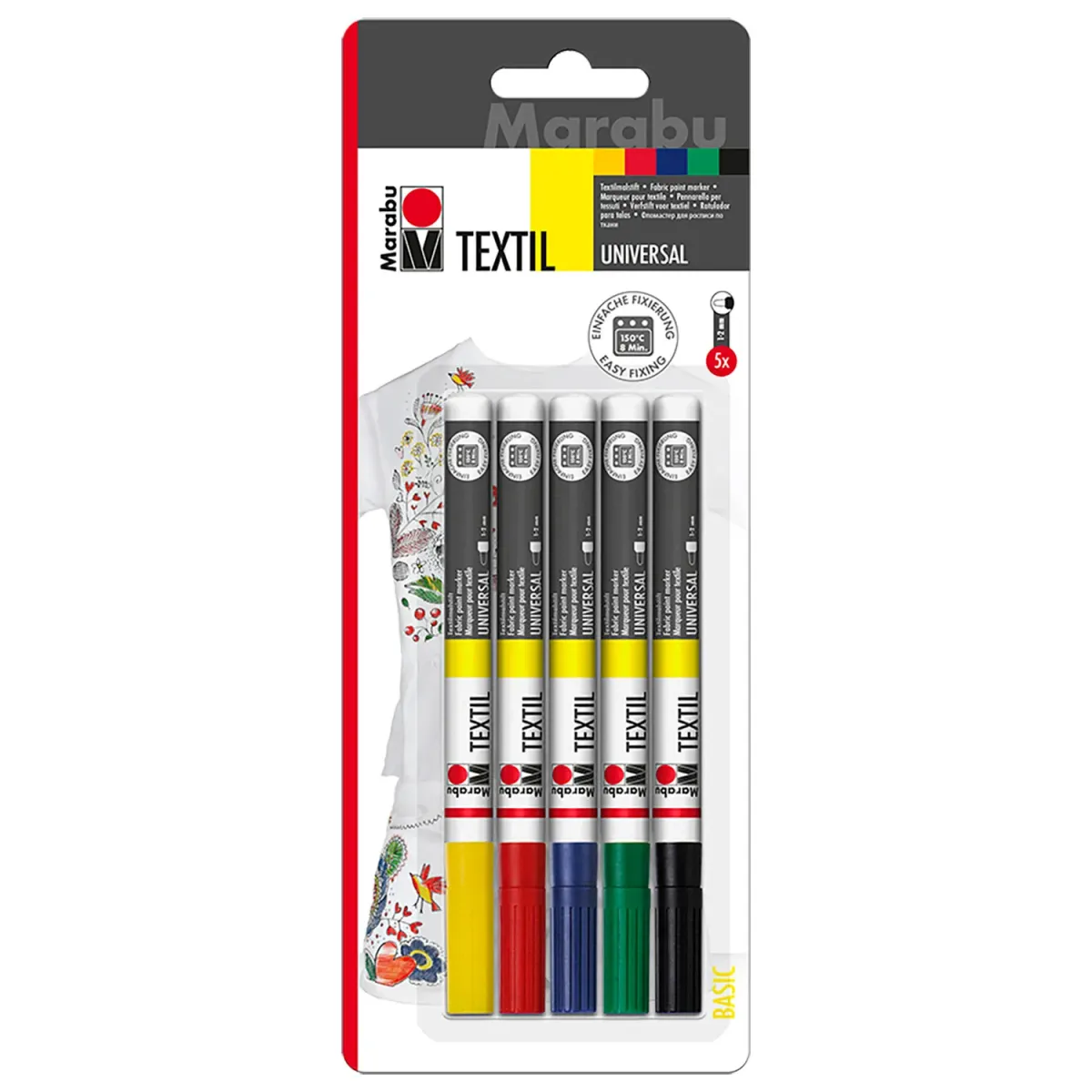Marabu Μαρκαδόροι για Ύφασμα με στρογγυλή μύτη 1-2mm 5τεμ.
