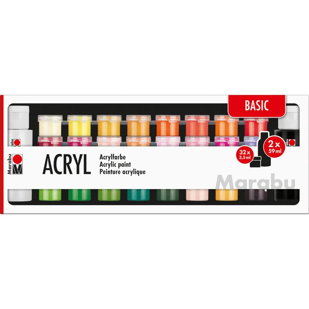 Marabu Ακρυλικά Χρώματα Basic 32*3,5 ml & 2*59 ml