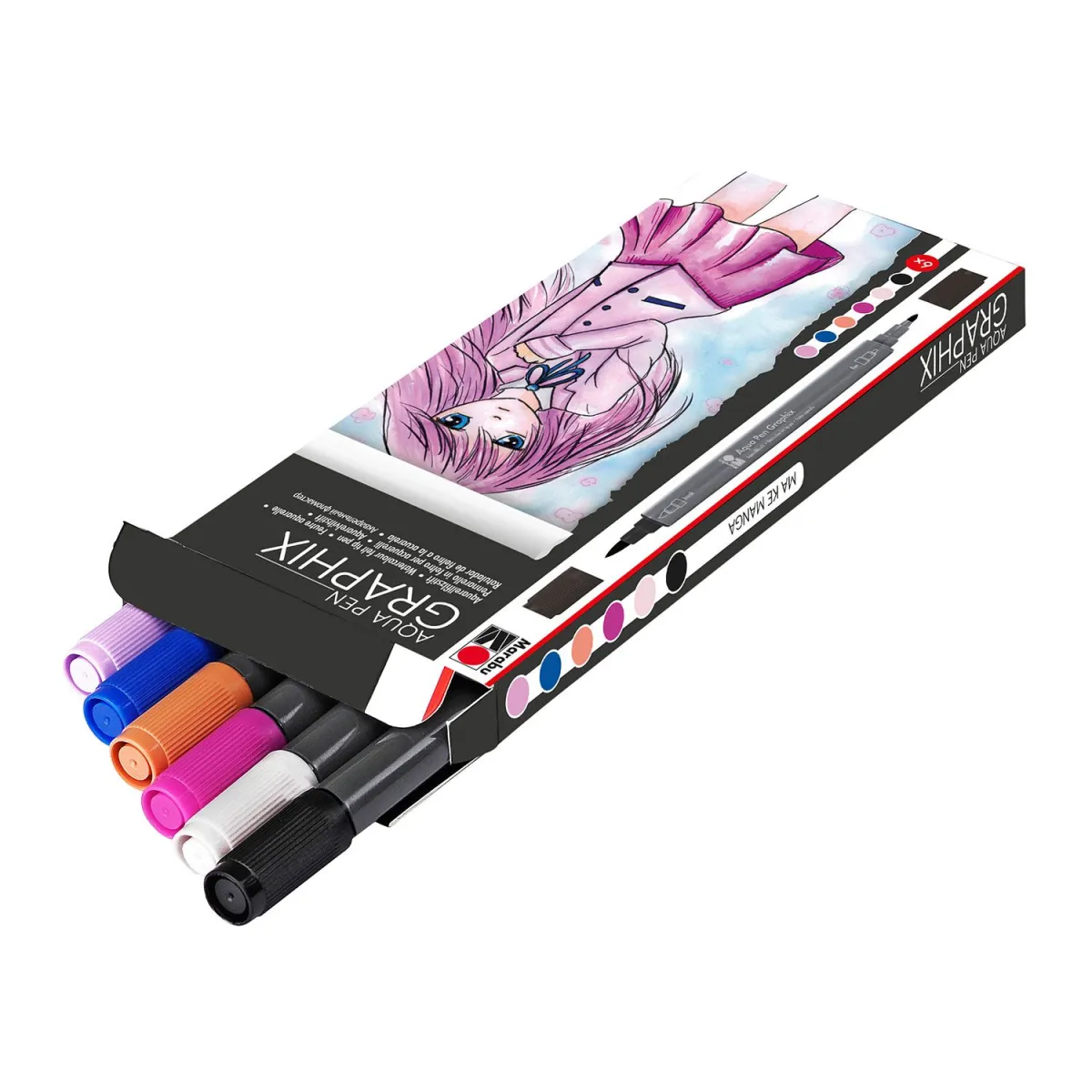 Marabu Μαρκαδόροι Ζωγραφικής με διπλή μύτη Manga Aqua Graphix 6τεμ.