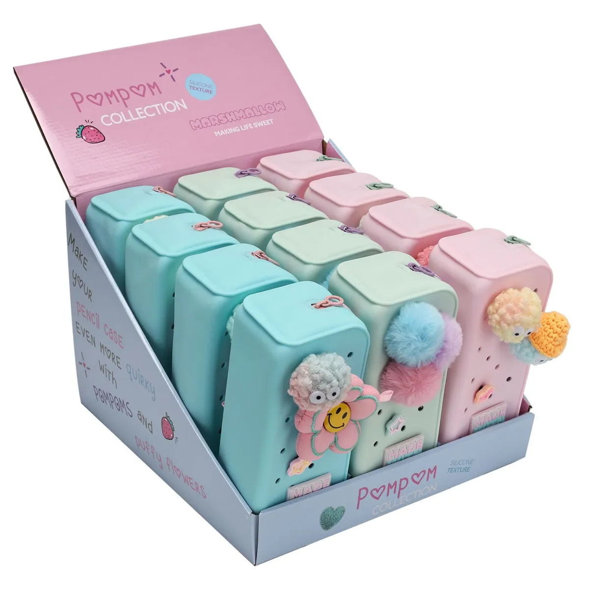 Marshmallow Κασετίνα Βαρελάκι Σιλικόνης Pom Pom