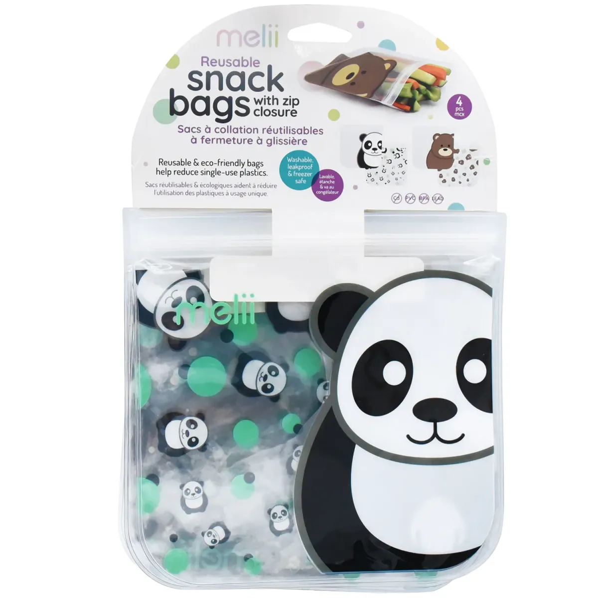 Melii Snack Bags Επαναχρησιμοποιούμενα Panda-Bear 4τεμ.