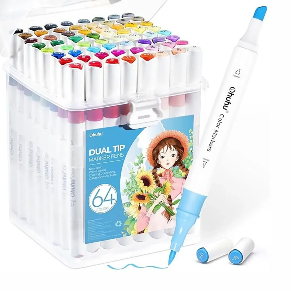 Ohuhu Μαρκαδόροι Ζωγραφικής Νερού  με διπλή μύτη Brush & Chisel 64τεμ.