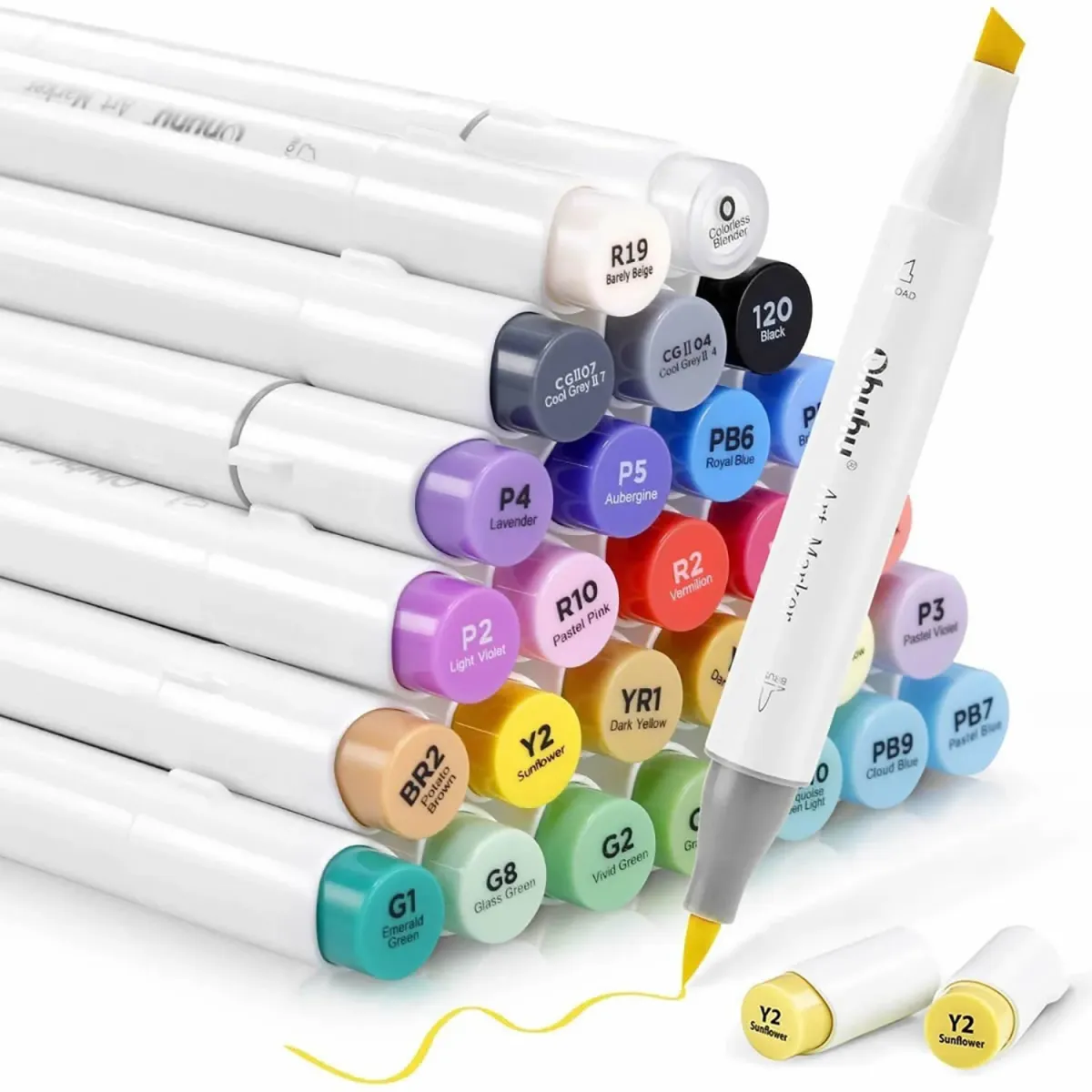 Ohuhu Μαρκαδόροι Ζωγραφικής Honolulu με διπλή μύτη Brush & Chisel 24τεμ.