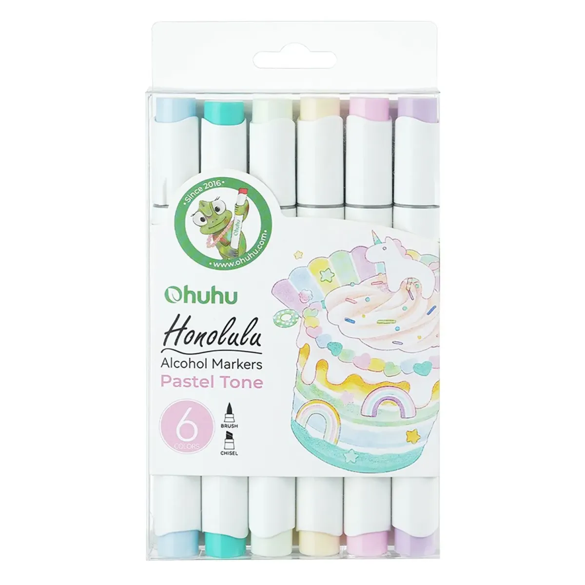 Ohuhu Μαρκαδόροι Ζωγραφικής Honolulu με διπλή μύτη Brush & Chisel Pastel Tones 6τεμ.