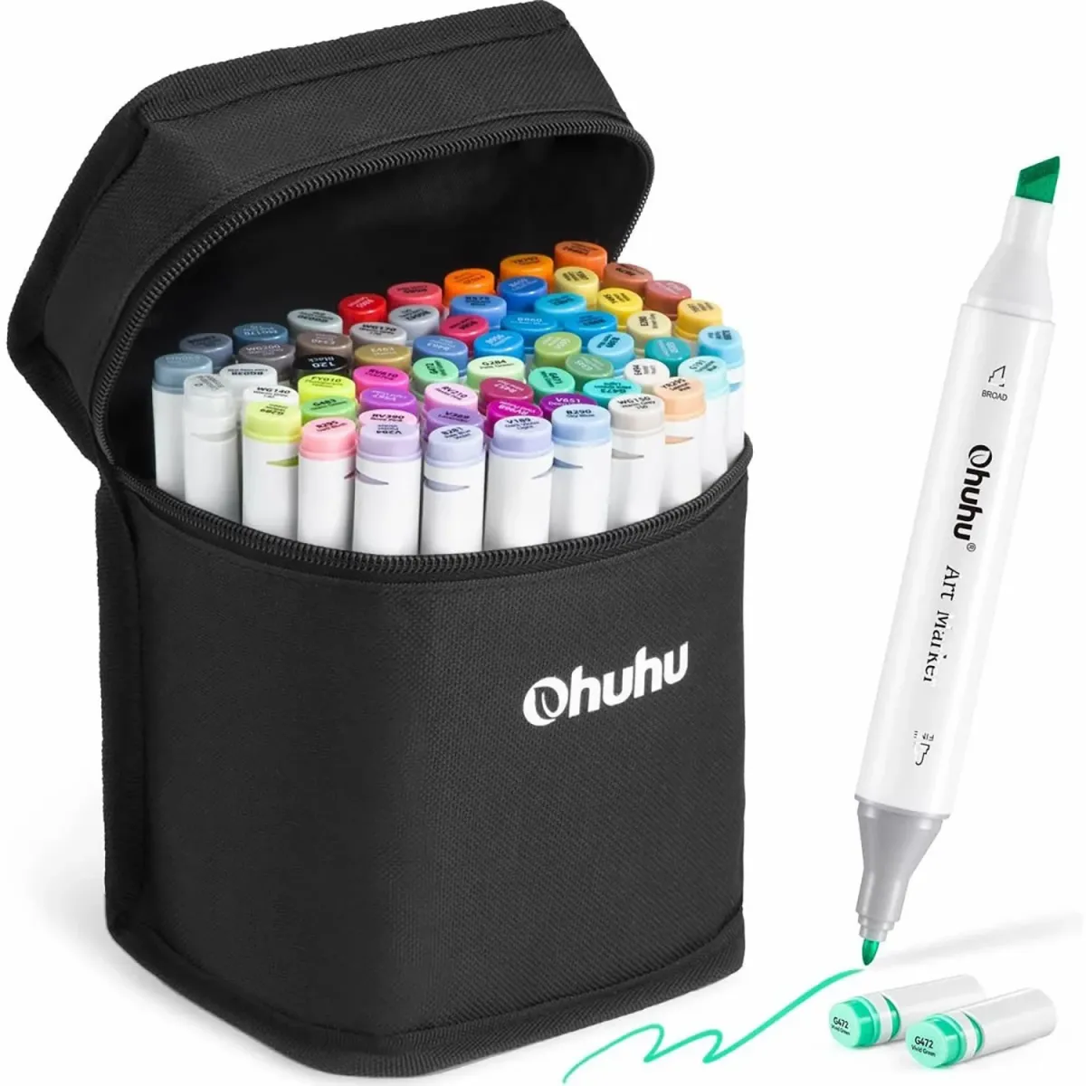 Ohuhu Μαρκαδόροι Ζωγραφικής Oahu με διπλή μύτη  Fine & Chisel  60τεμ & 1 Blender