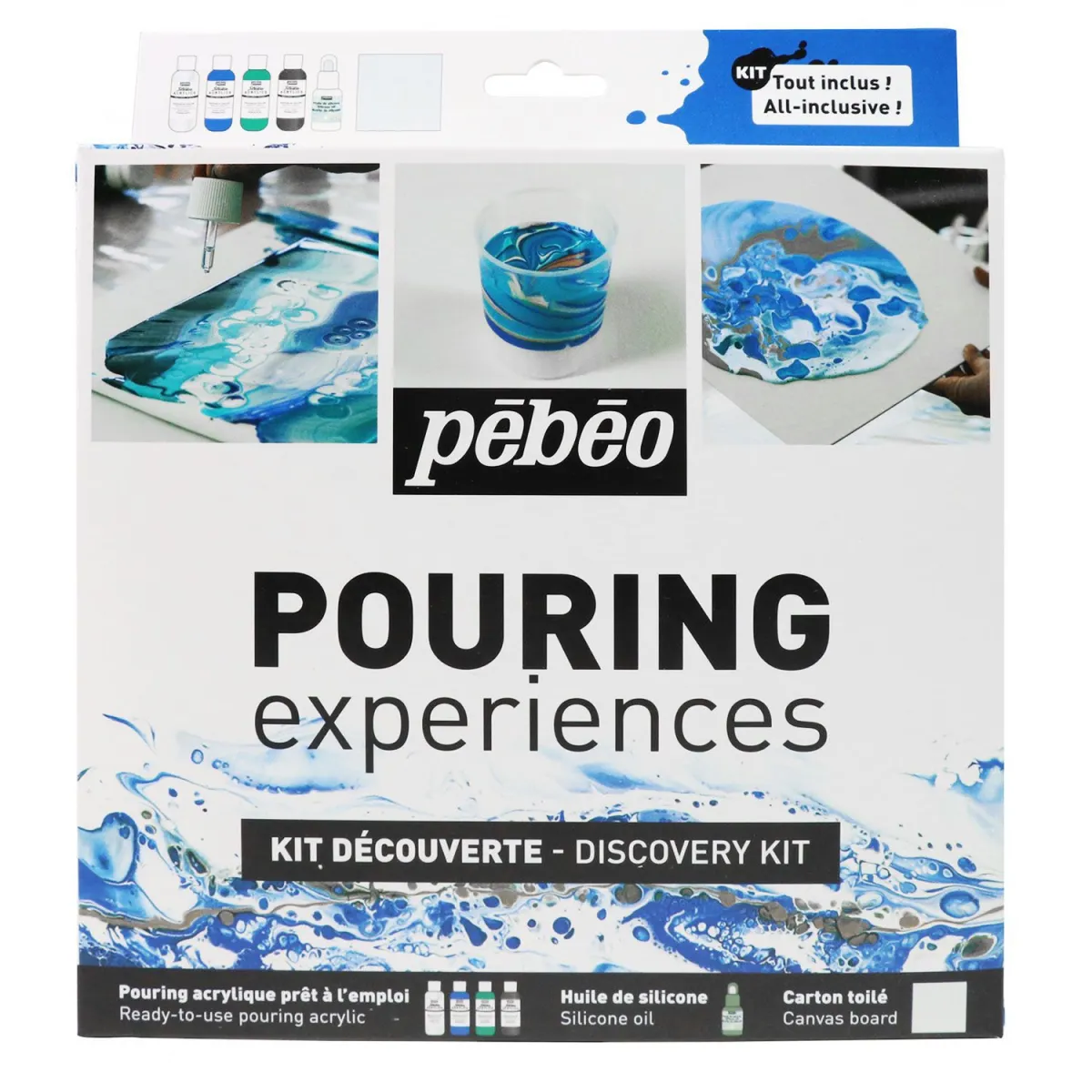 Pebeo Σετ Ακρυλικά Χρώματα Για Pouring 4X59Ml  & Σιλικόνη 50Ml