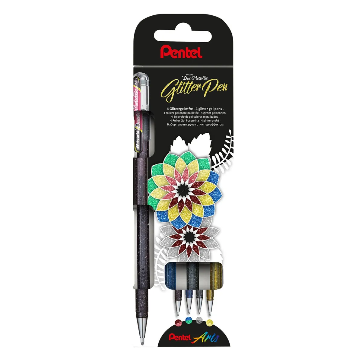 Pentel Στυλό Dual Metallic Glitter Gold με Κλιπ & Πάχος Μύτης 1.0mm 4τεμ.