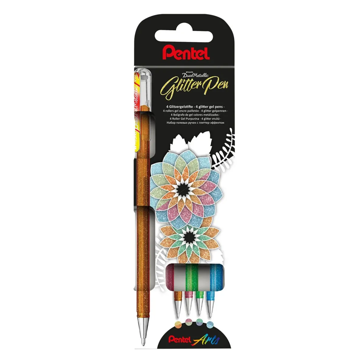 Pentel Στυλό Gel Dual Metallic Glitter Standard με Κλιπ & Πάχος Μύτης 1.0mm 4τεμ.