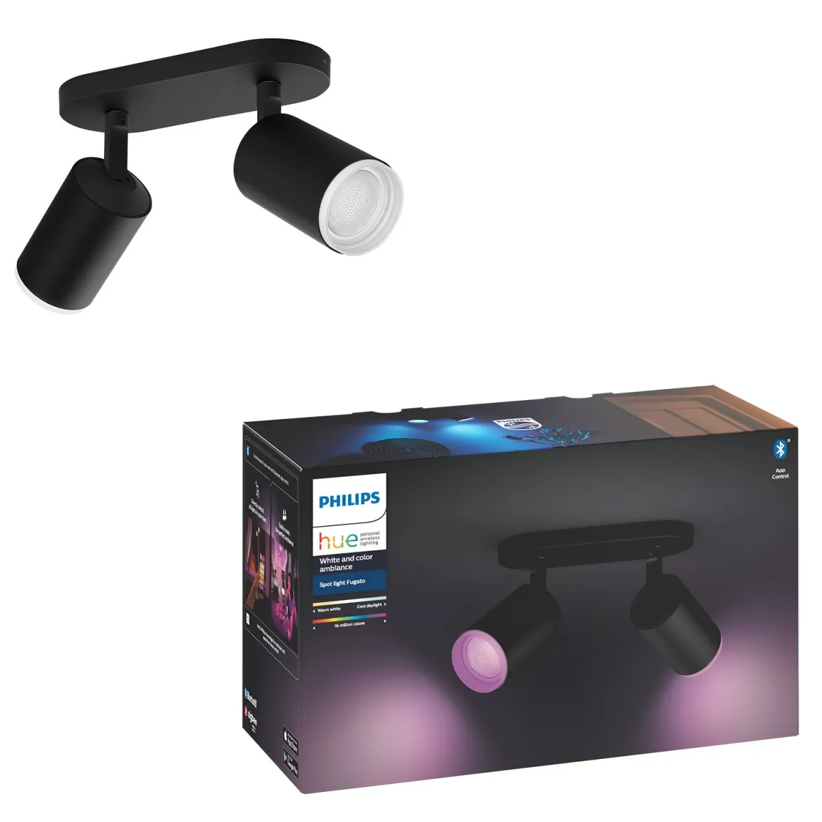 Philips Hue Fugato Double Spotlight Black