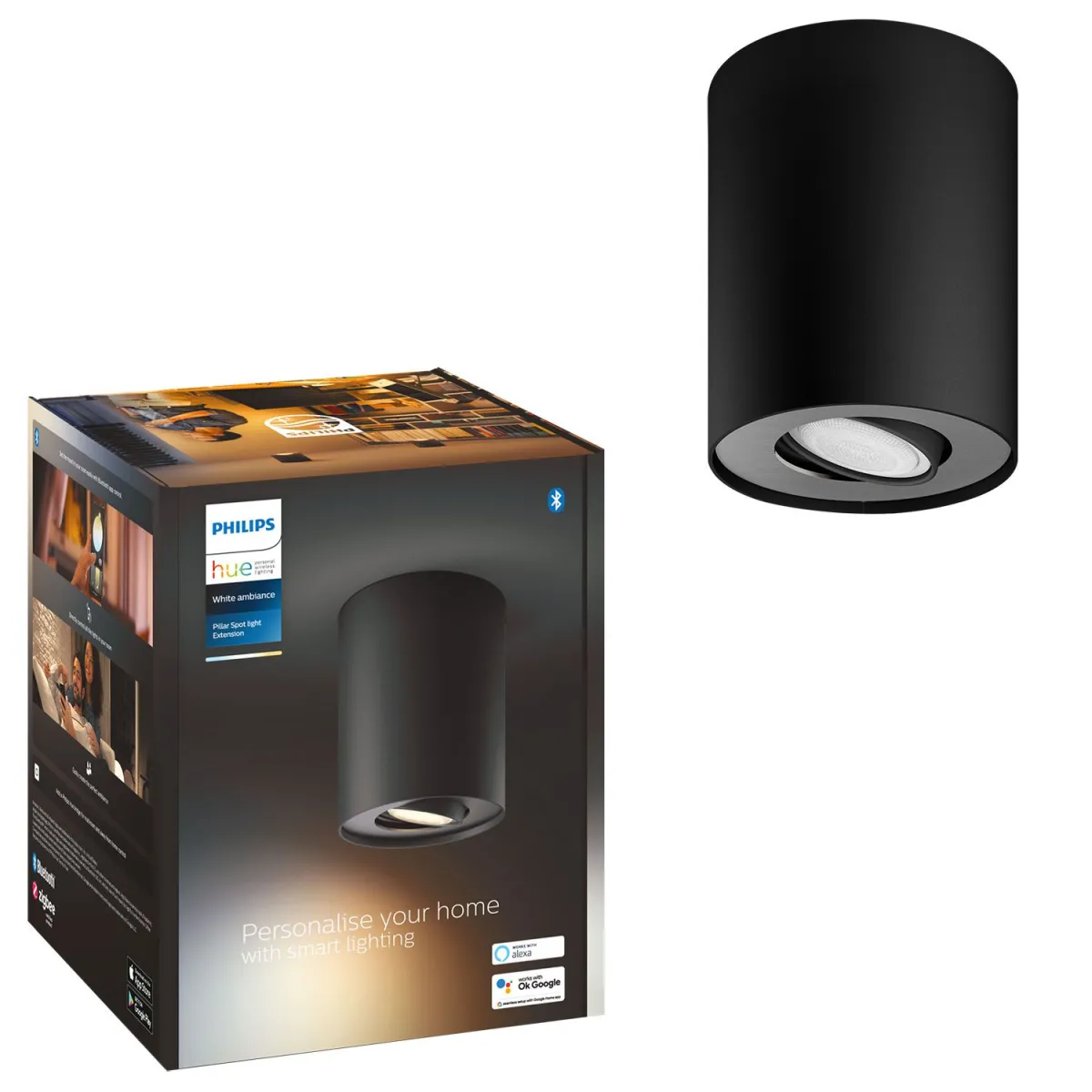 Philips Pillar Hue ext. spot single spot black 1