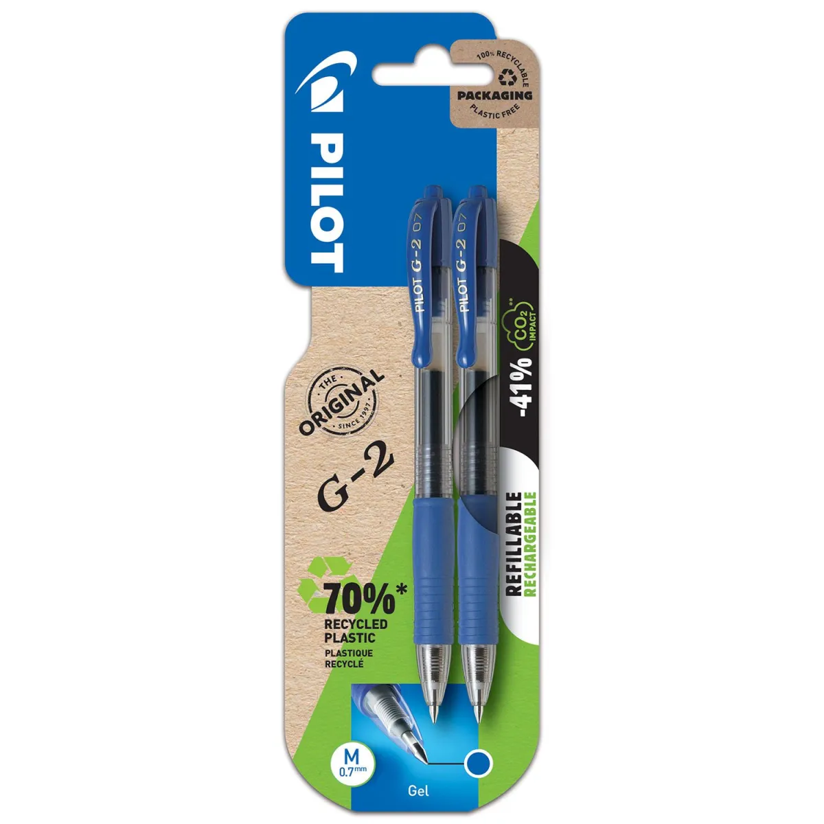 Pilot Στυλό Gel G-2 Με Λάστιχο & Κλιπ & Πάχος Μύτης 0.7mm 2τεμ.