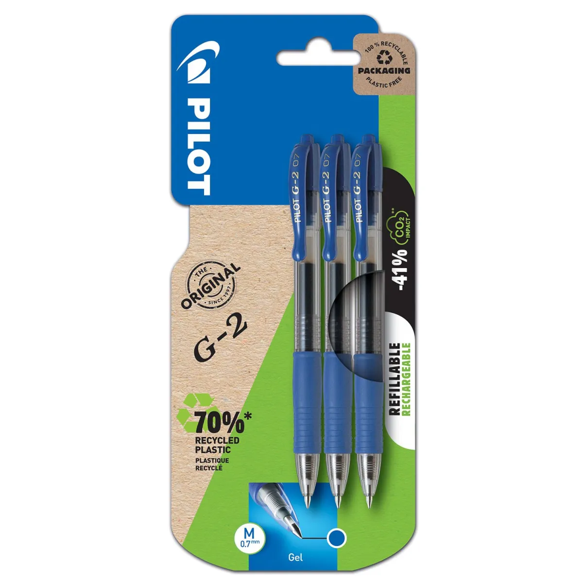 Pilot Στυλό Gel G-2 Με Λάστιχο & Κλιπ & Πάχος Μύτης 0.7mm 3τεμ.
