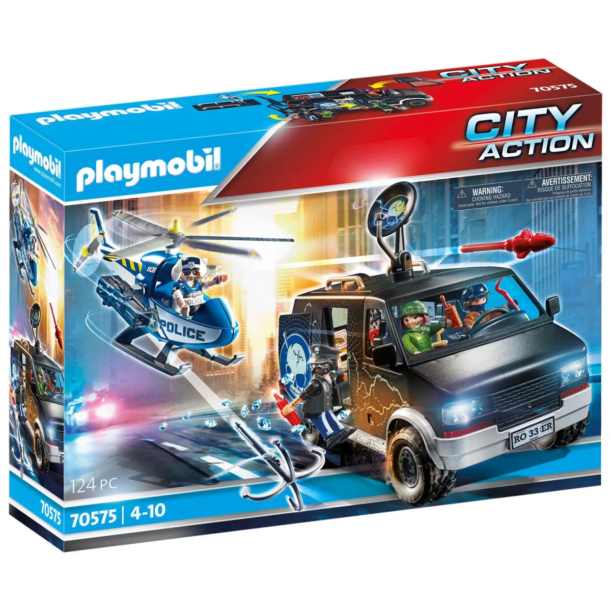 playmobil City Action Αστυνομικό Ελικόπτερο και Ληστές με Βαν 70575