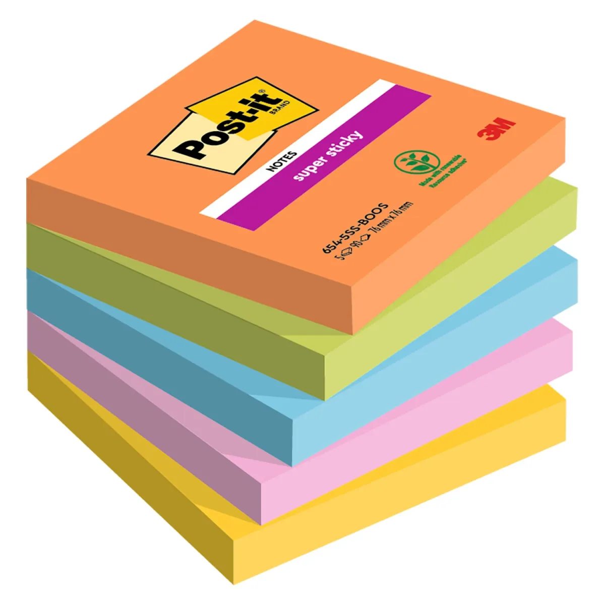 Post-it Αυτοκόλλητα Χαρτάκια Super Sticky 654-5SS-BOOS 76x76mm 450φύλλα