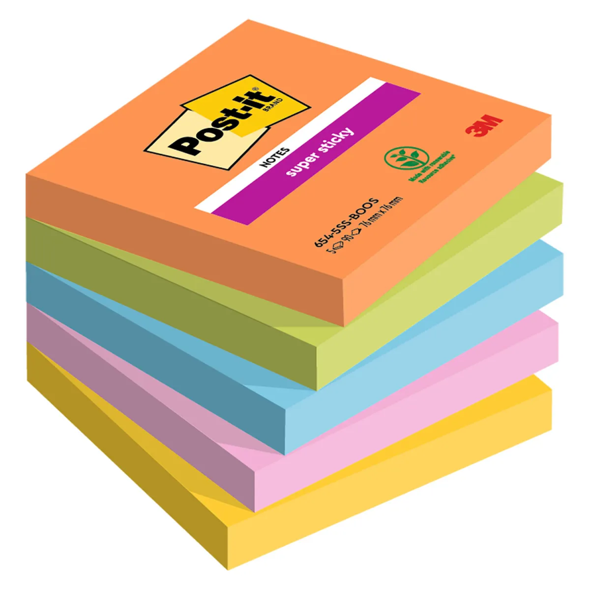 Post-it Αυτοκόλλητα Χαρτάκια Super Sticky 654-5SS-BOOS 76x76mm