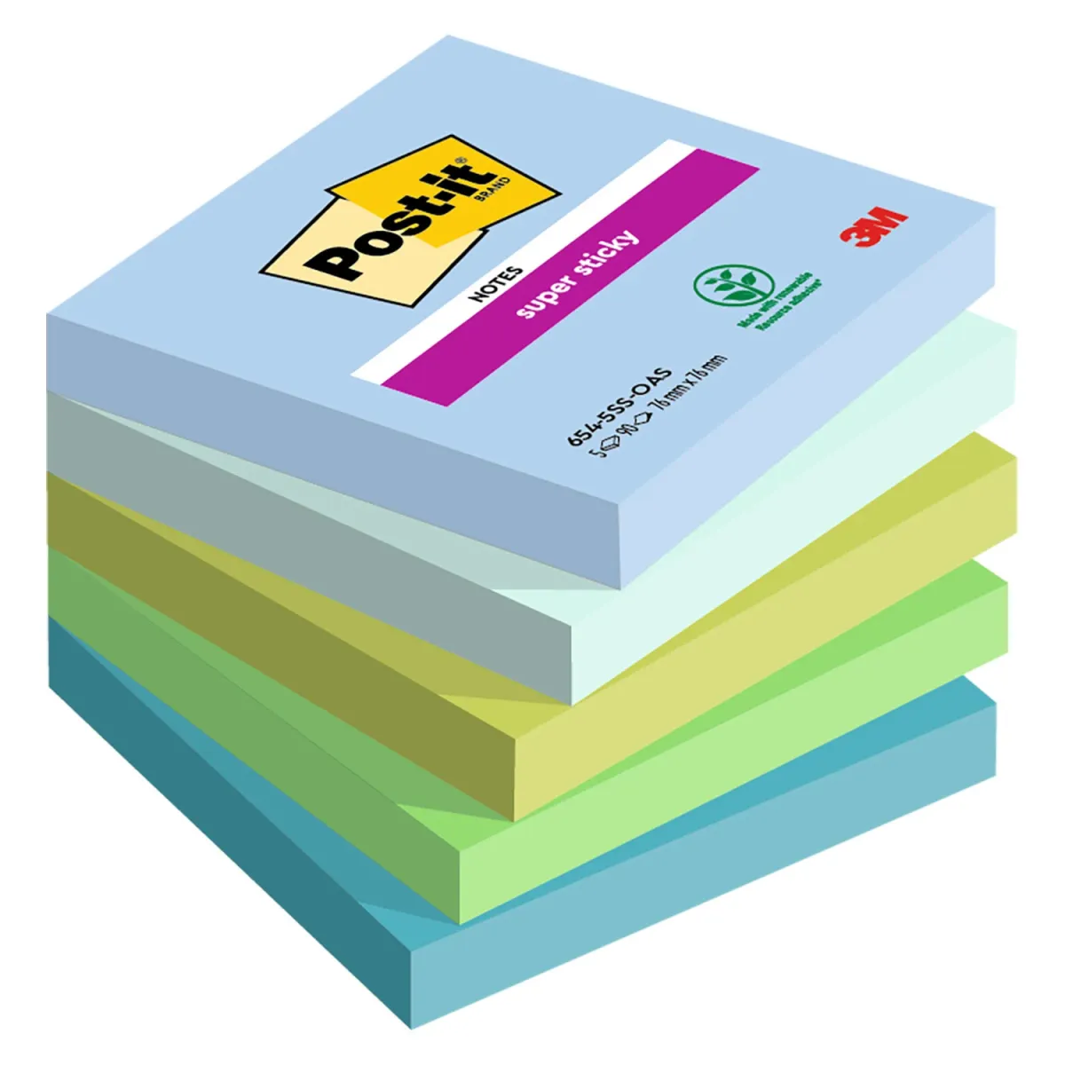 Post-it Αυτοκόλλητα Χαρτάκια Super Sticky 654-5SS-OAS 76x76mm 450φύλλα