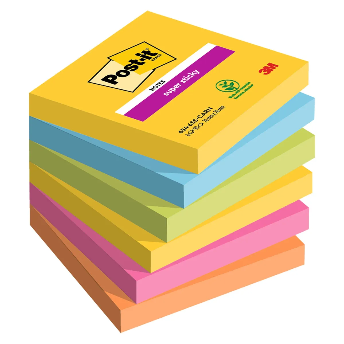 Post-it Αυτοκόλλητα Χαρτάκια Super Sticky 654-6SS-CARN 76x76mm 540φύλλα