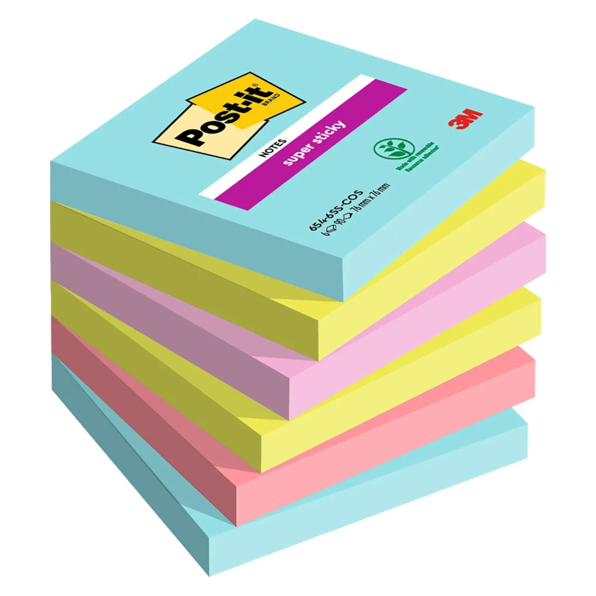 Post-it Αυτοκόλλητα Χαρτάκια Super Sticky 654-6SS-COS 76x76mm 540φύλλα