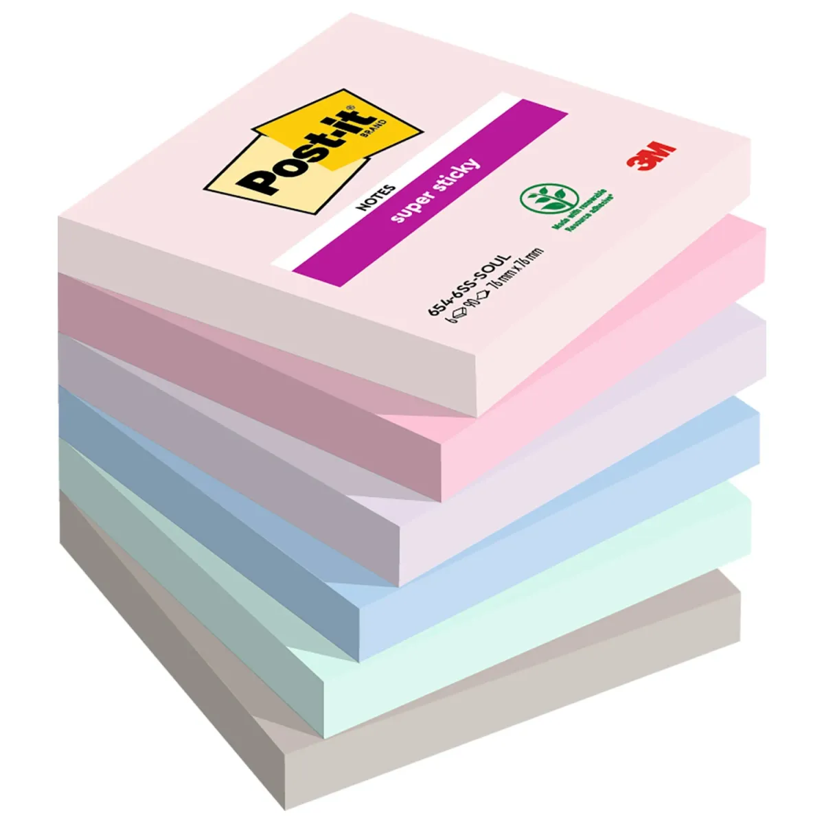 Post-it Αυτοκόλλητα Χαρτάκια Super Sticky 654-6SS-SOUL 76x76mm 450φύλλα