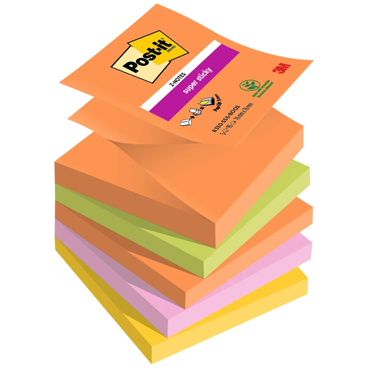 Post-it Αυτοκόλλητα Χαρτάκια Super Sticky Z-Notes R330-5SS-BOOS 76x76mm 450φύλλα