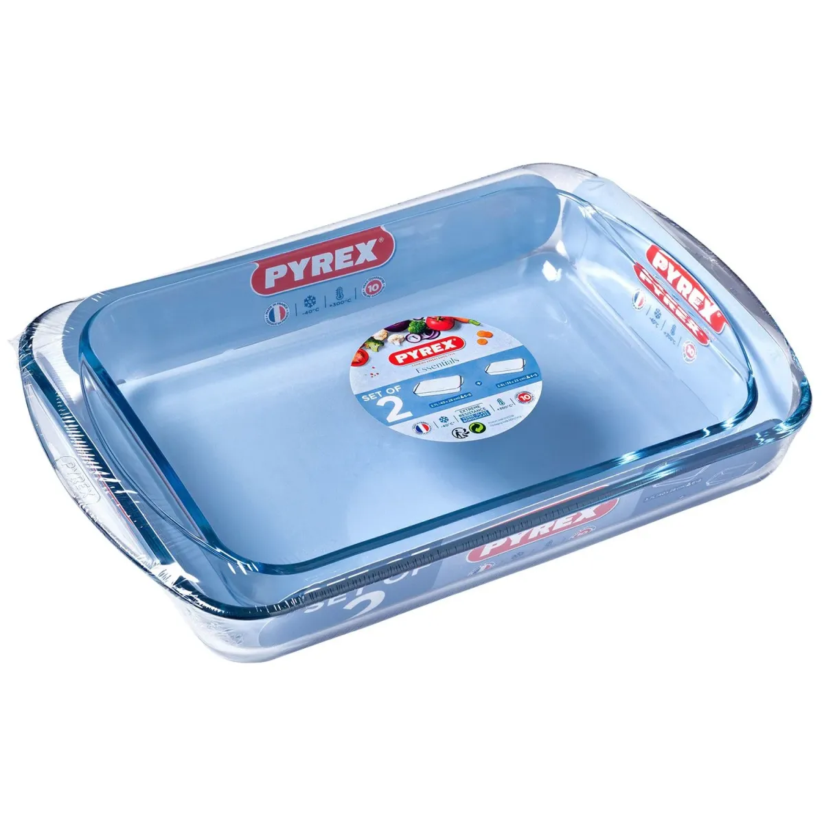 Pyrex Σετ 2 ορθογώνιων γυάλινων ταψιών