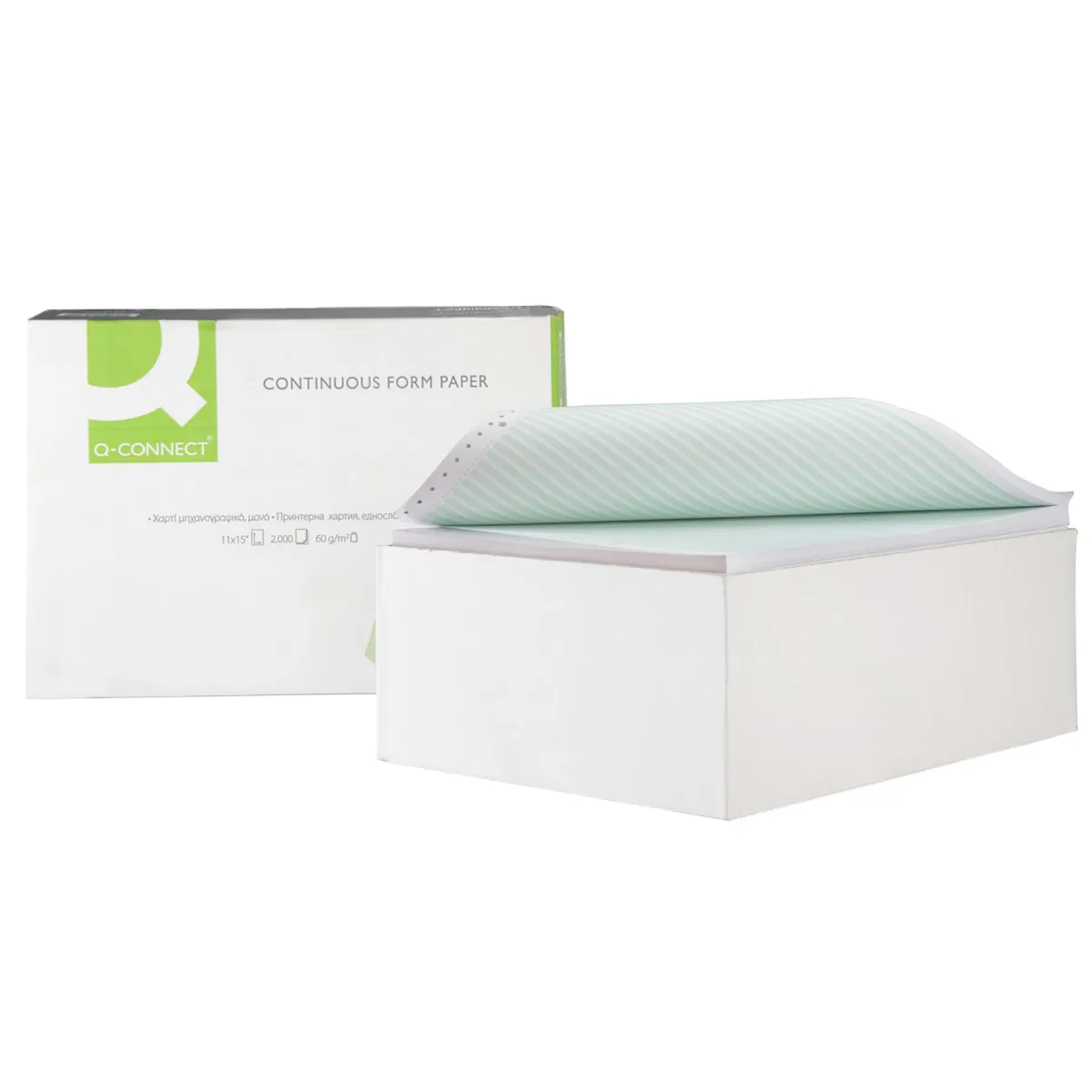 Q-Connect Χαρτί Μηχανογραφικό 11 x 15'' Μονό Ριγέ Πράσινο - Λευκό