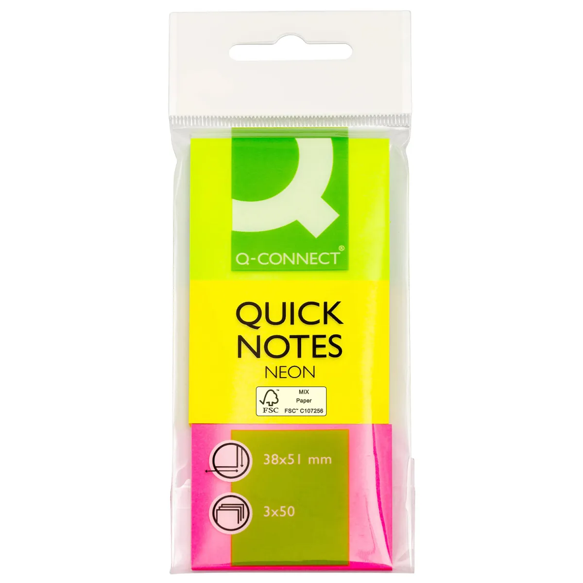 Q-Connect Αυτοκόλλητα Χαρτάκια Neon 38X51mm