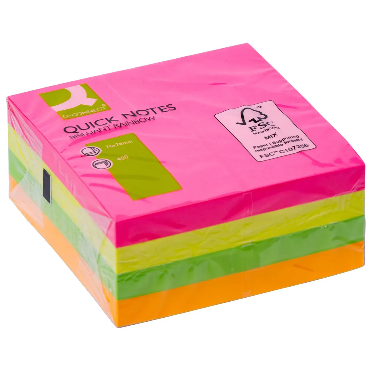 Q-Connect Αυτοκόλλητα Χαρτάκια Neon 76x76mm 400φύλλα