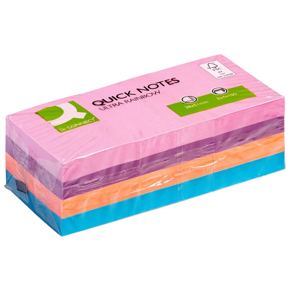 Q-Connect Αυτοκόλλητα Χαρτάκια Rainbow 38X51mm 1200φύλλα