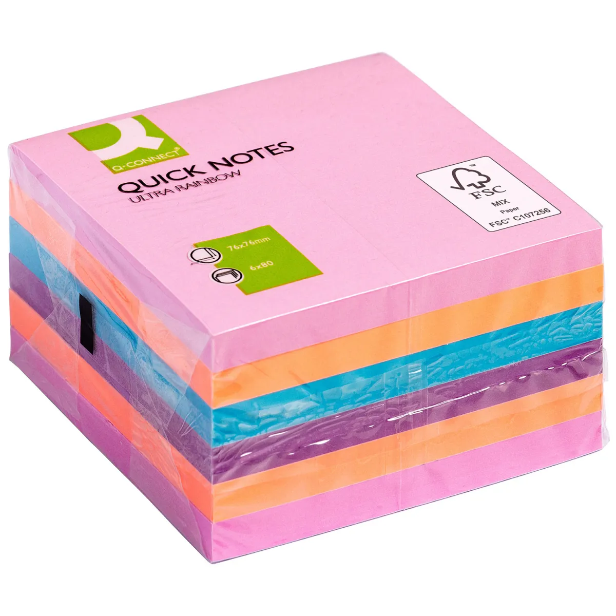 Q-Connect Αυτοκόλλητα Χαρτάκια Ultra Rainbow 76X76mm 480φύλλα