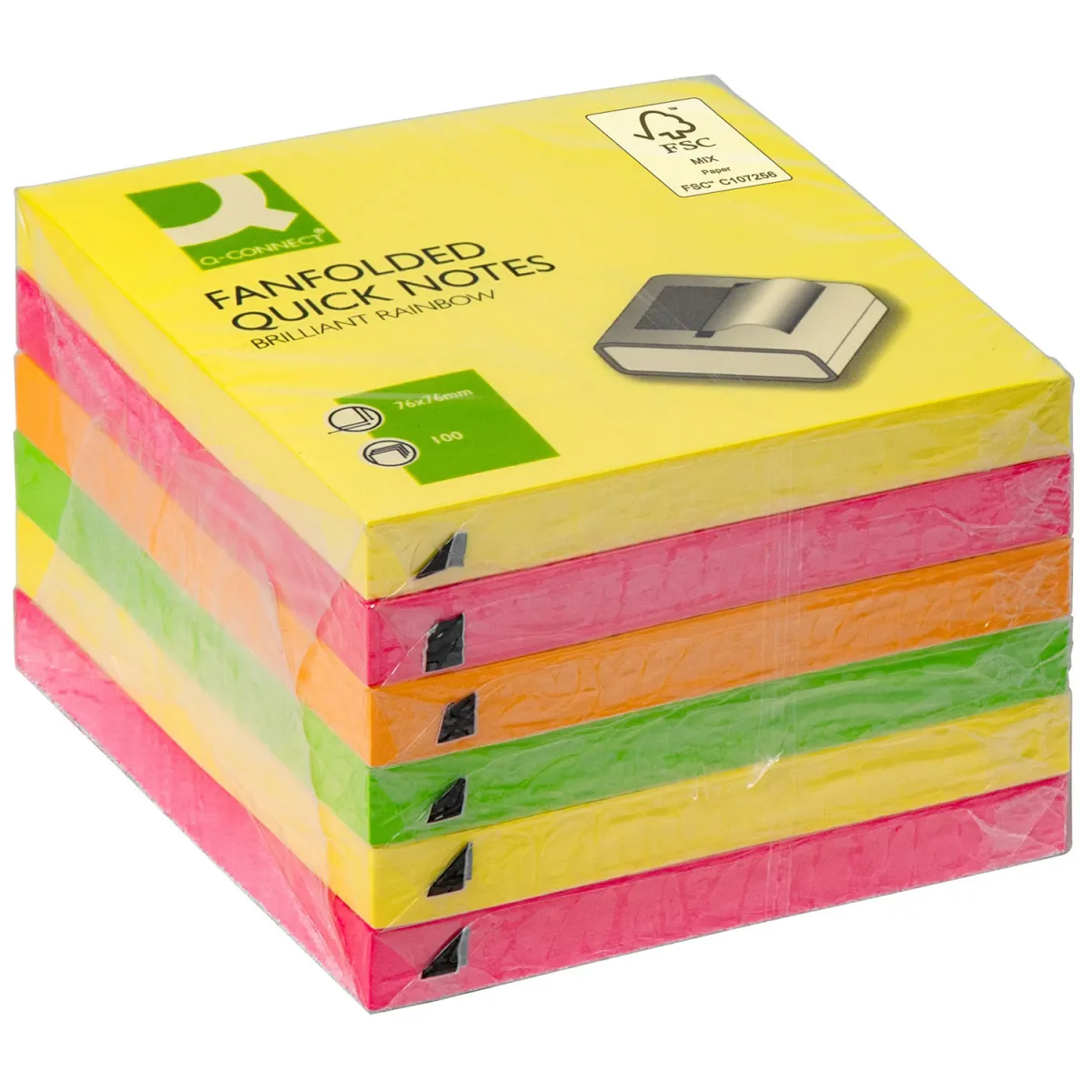Q-Connect Αυτκόλλητα Χαρτάκια Z Notes 76X76mm Rainbow