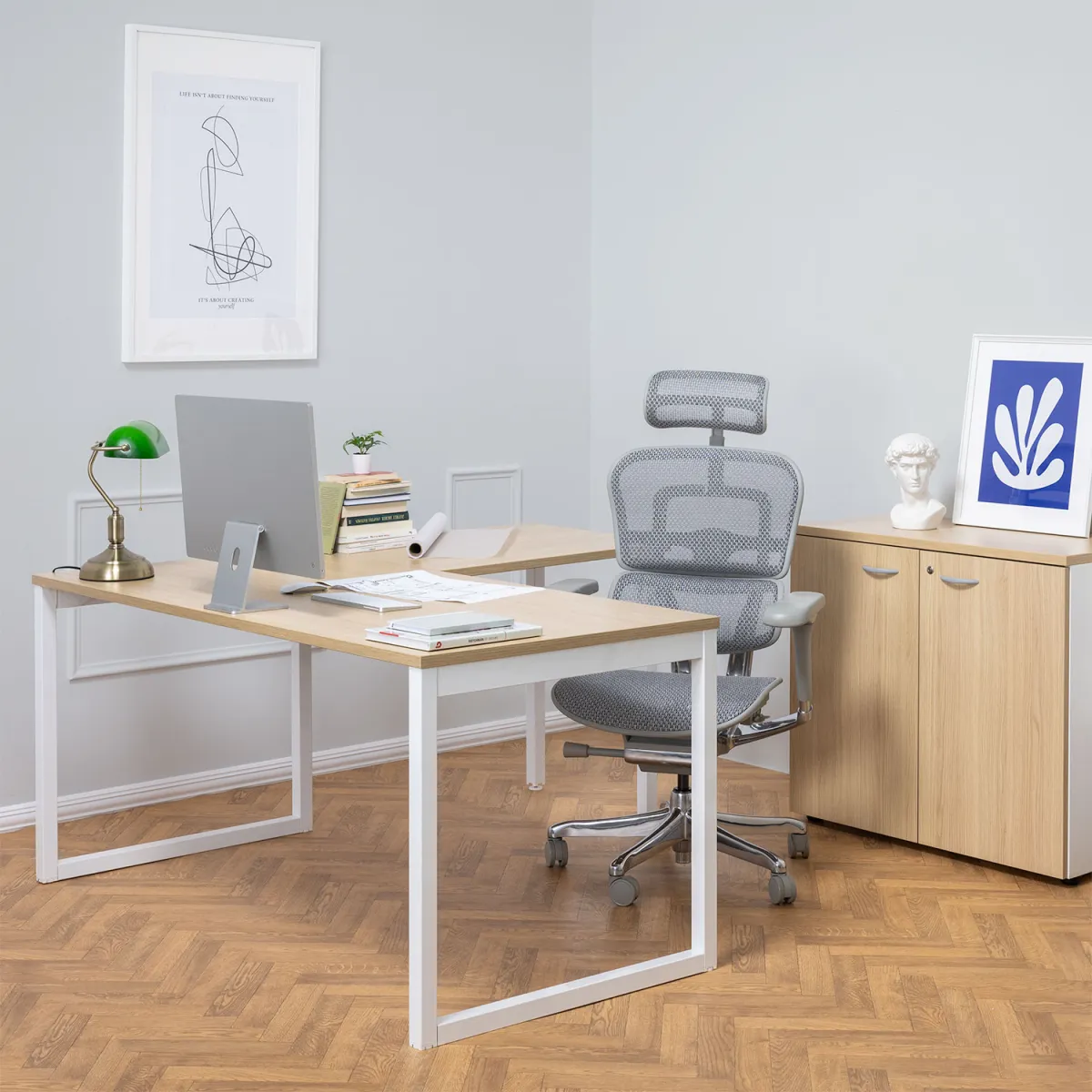 Quadrifoglio Γραφείο Industrial Oak (Λευκός σκελετός) 160x80cm