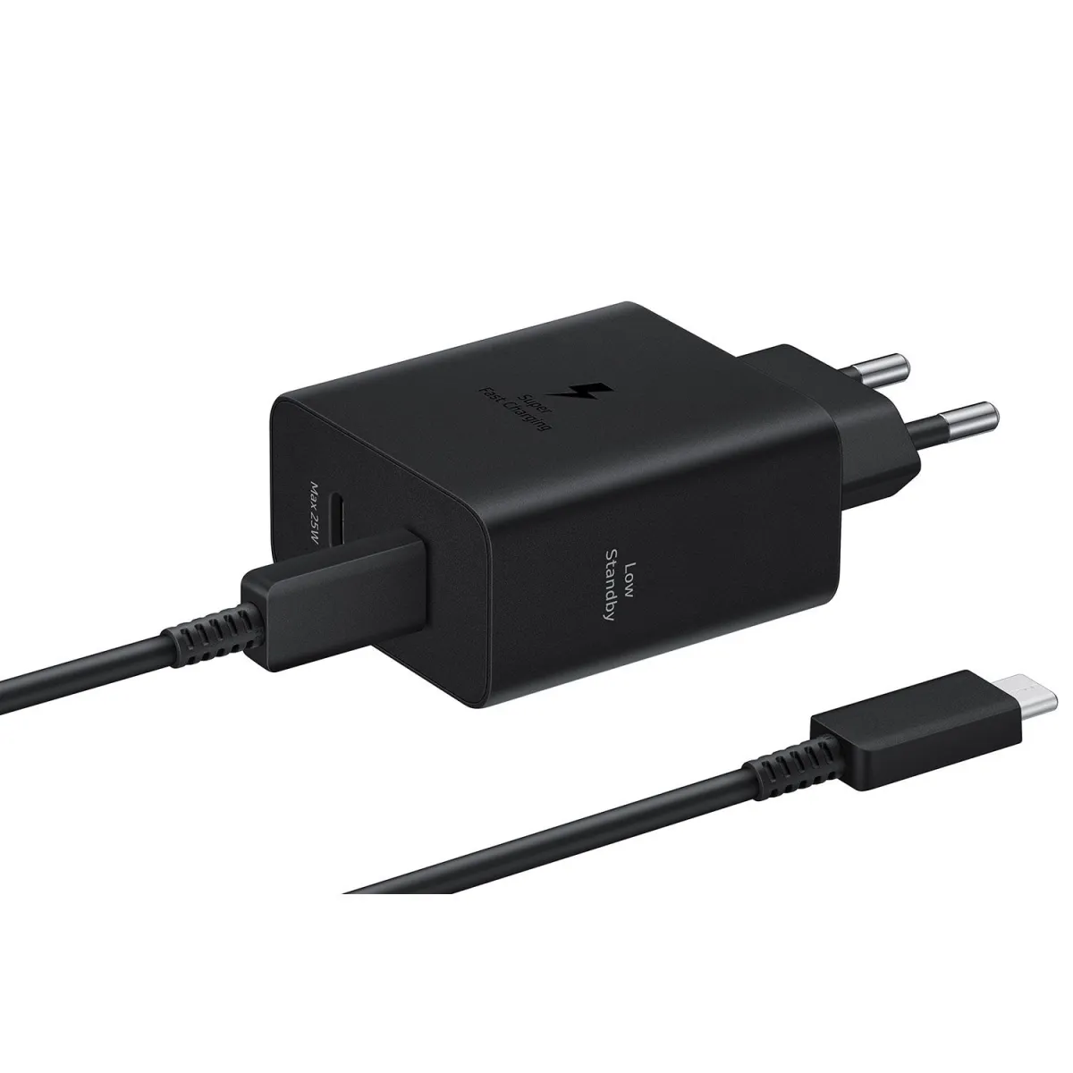 Samsung Φορτιστής GaN 2 Θέσεων 25W Μαύρο Με Καλώδιο