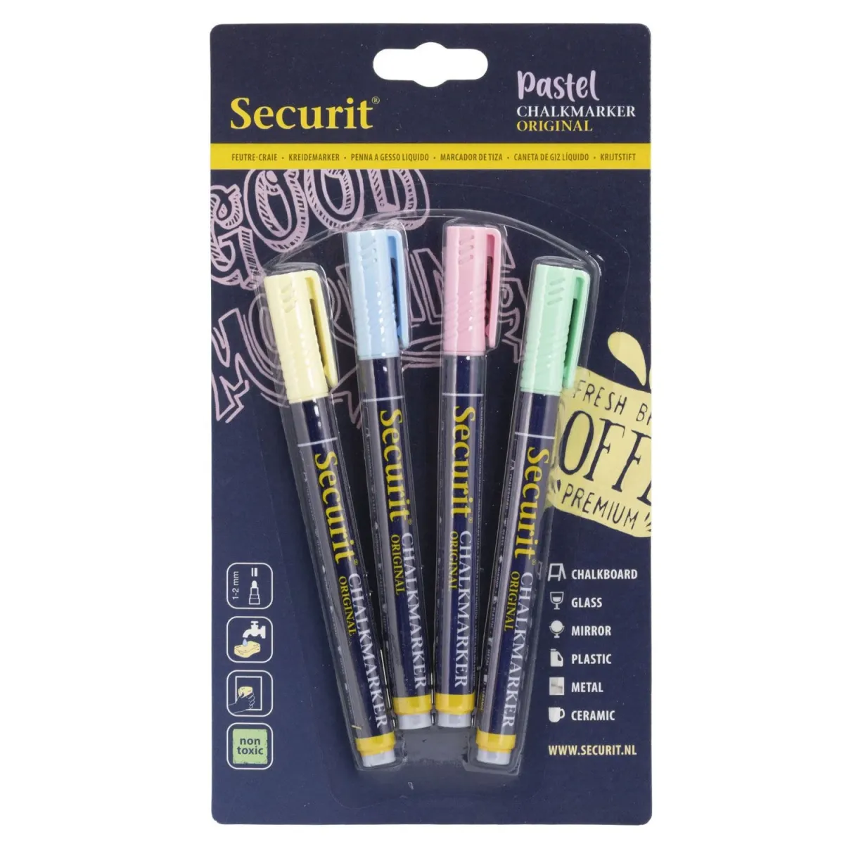 Securit Μαρκαδόροι Κιμωλίας με στρογγυλή μύτη Pastel 4τεμ.