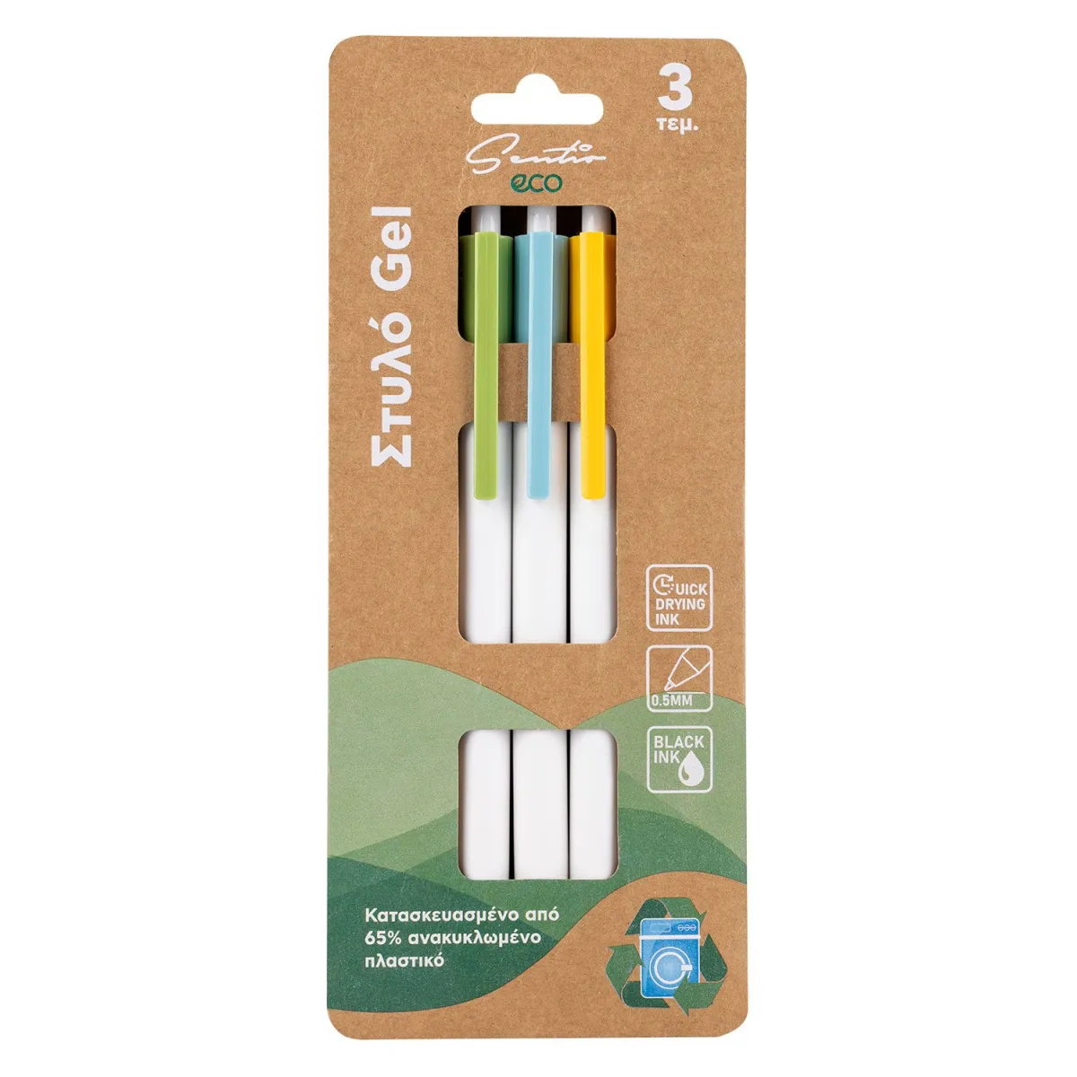 Sentio Στυλό Gel  Eco Με Κλιπ & Πάχος Μύτης 1.0mm 3τεμ.