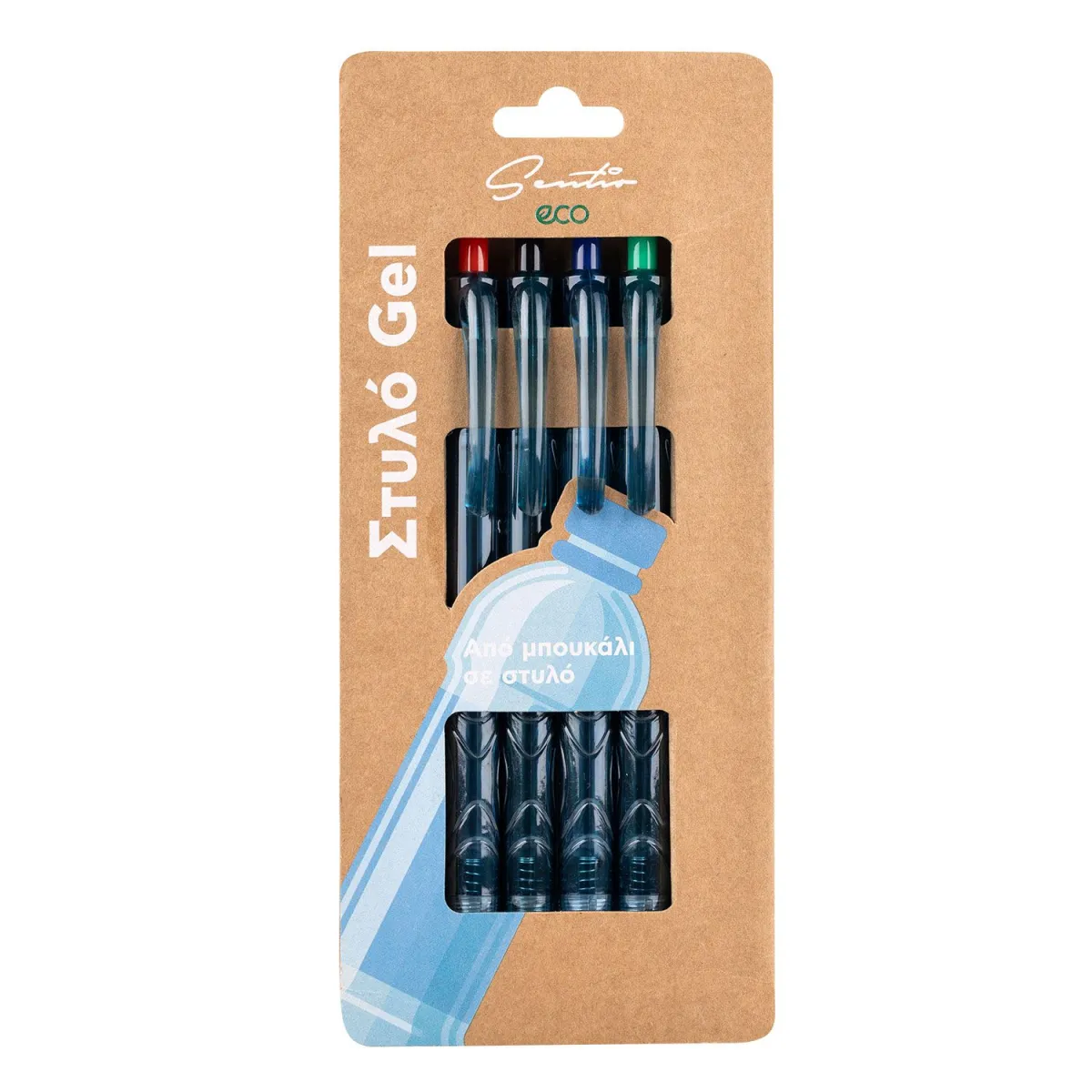Sentio Στυλό Gel Eco Με Κλιπ & Πάχος Μύτης 1.0mm 4τεμ.