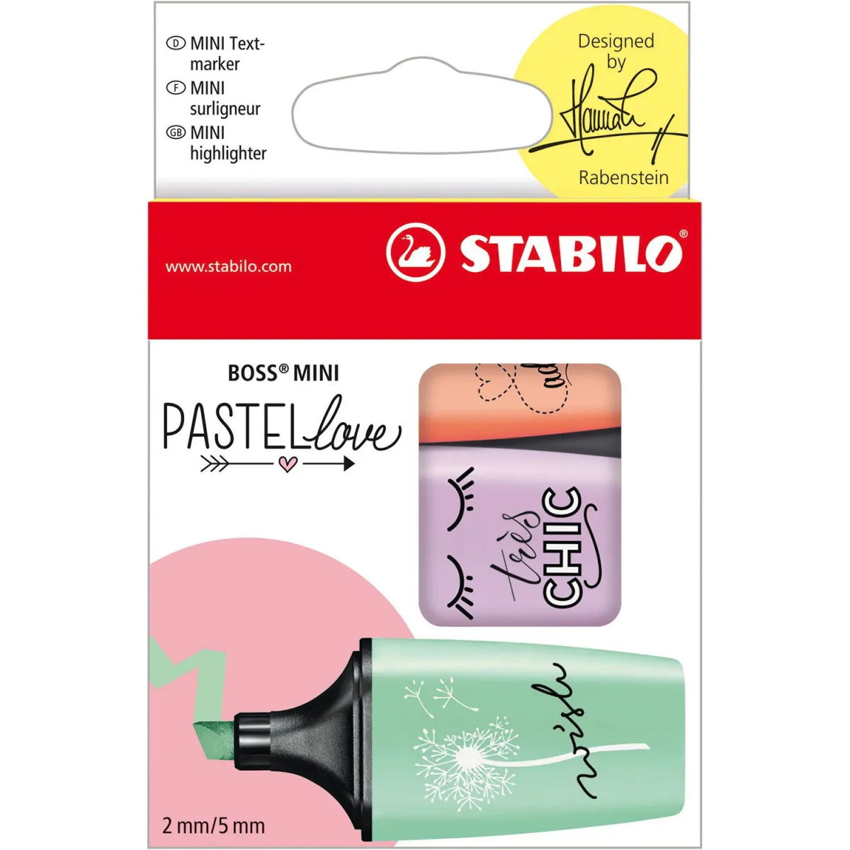 STABILO Μαρκαδόροι Υπογράμμισης Boss Mini Pastel 3 (Mint-Peach-Lilac) 3τεμ.